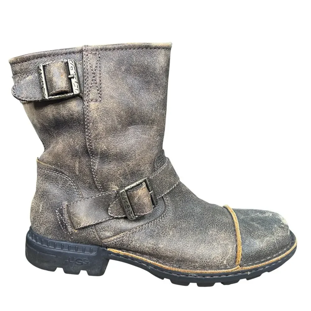 UGG Kensing Brown Bombtan Shearling Moto Winter Boots Size 9